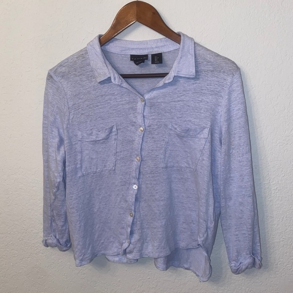 Women's Tahari Light Blue 100% Linen Button Down Collared Shirt - Picture 2 of 10